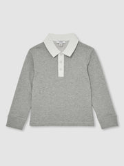 Cotton Half-Button Rugby Polo Shirt Grey Marl/White | Children & Baby
