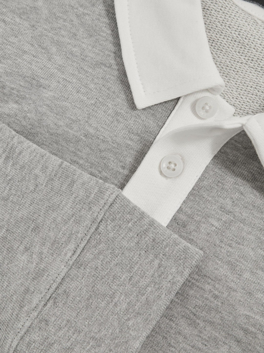 Cotton Half-Button Rugby Polo Shirt Grey Marl/White | Children & Baby