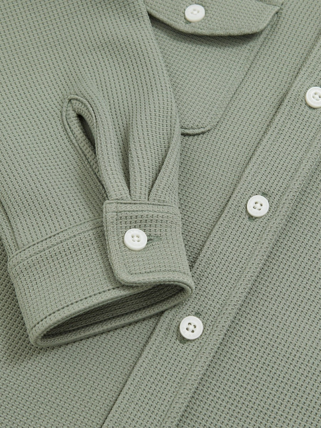 3-9 yrs Waffle-Textured Twin-Pocket Overshirt Sage | Children & Baby