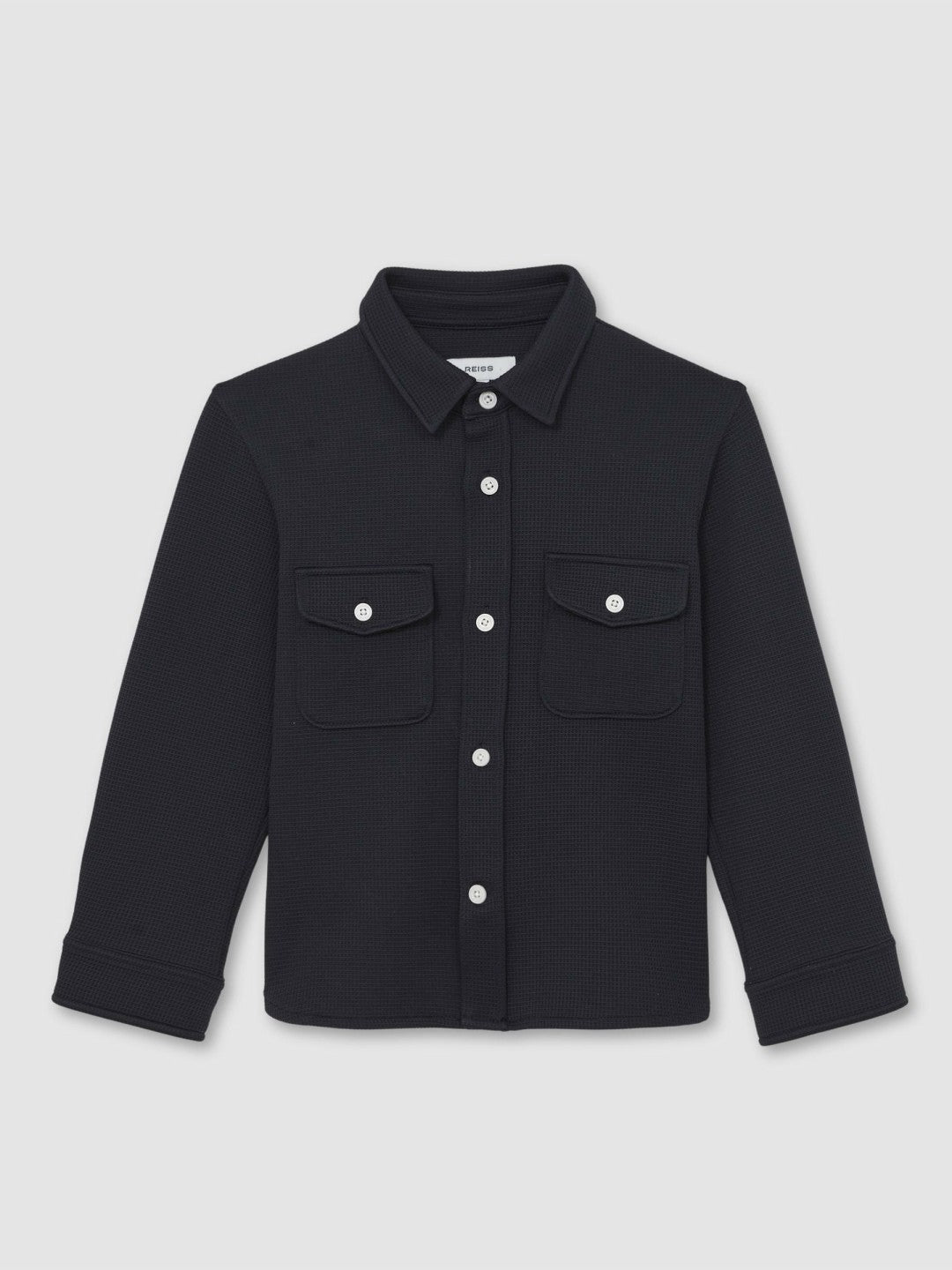 13-14 yrs Waffle-Textured Twin-Pocket Overshirt Navy | Children & Baby