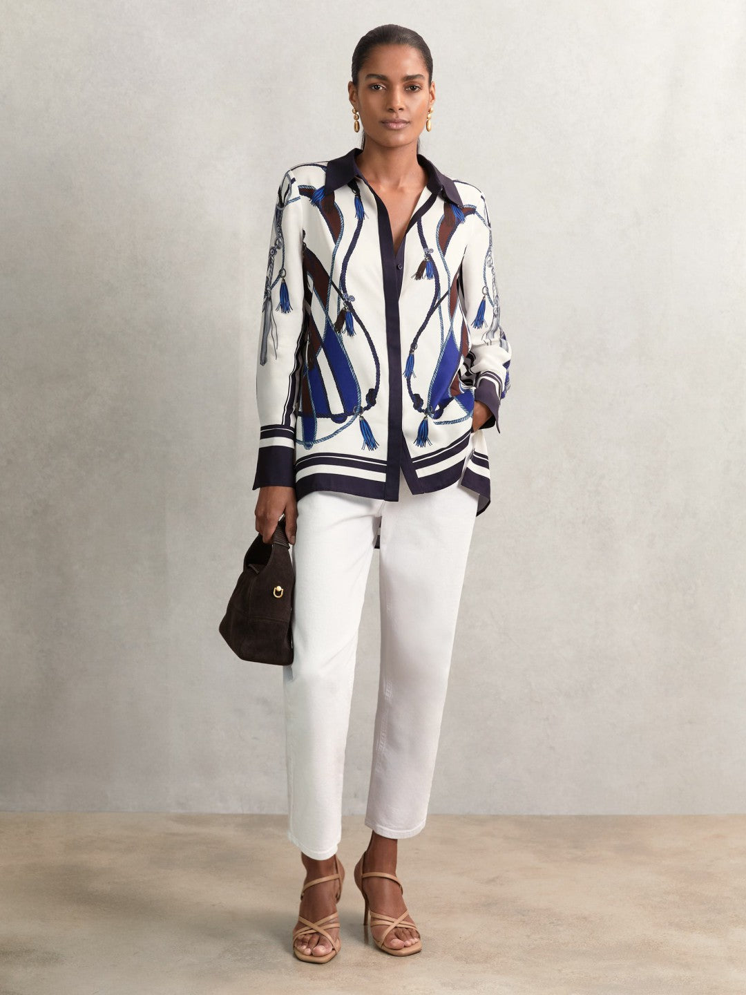 Scarf Print Colourblock Shirt Navy | Women
