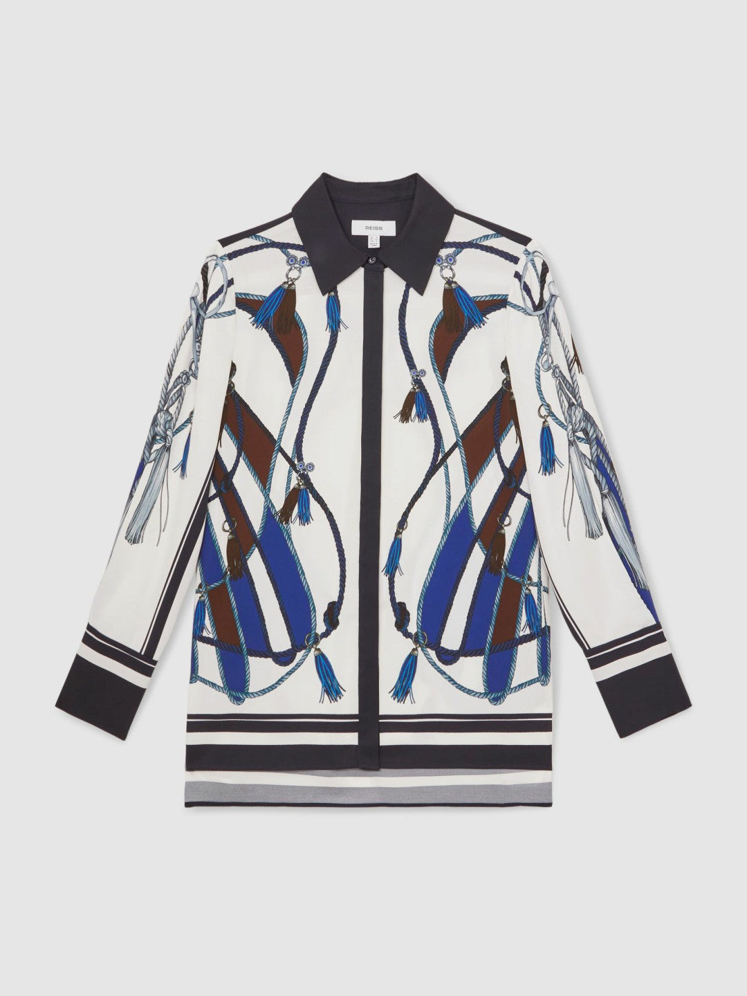Scarf Print Colourblock Shirt Navy | Women