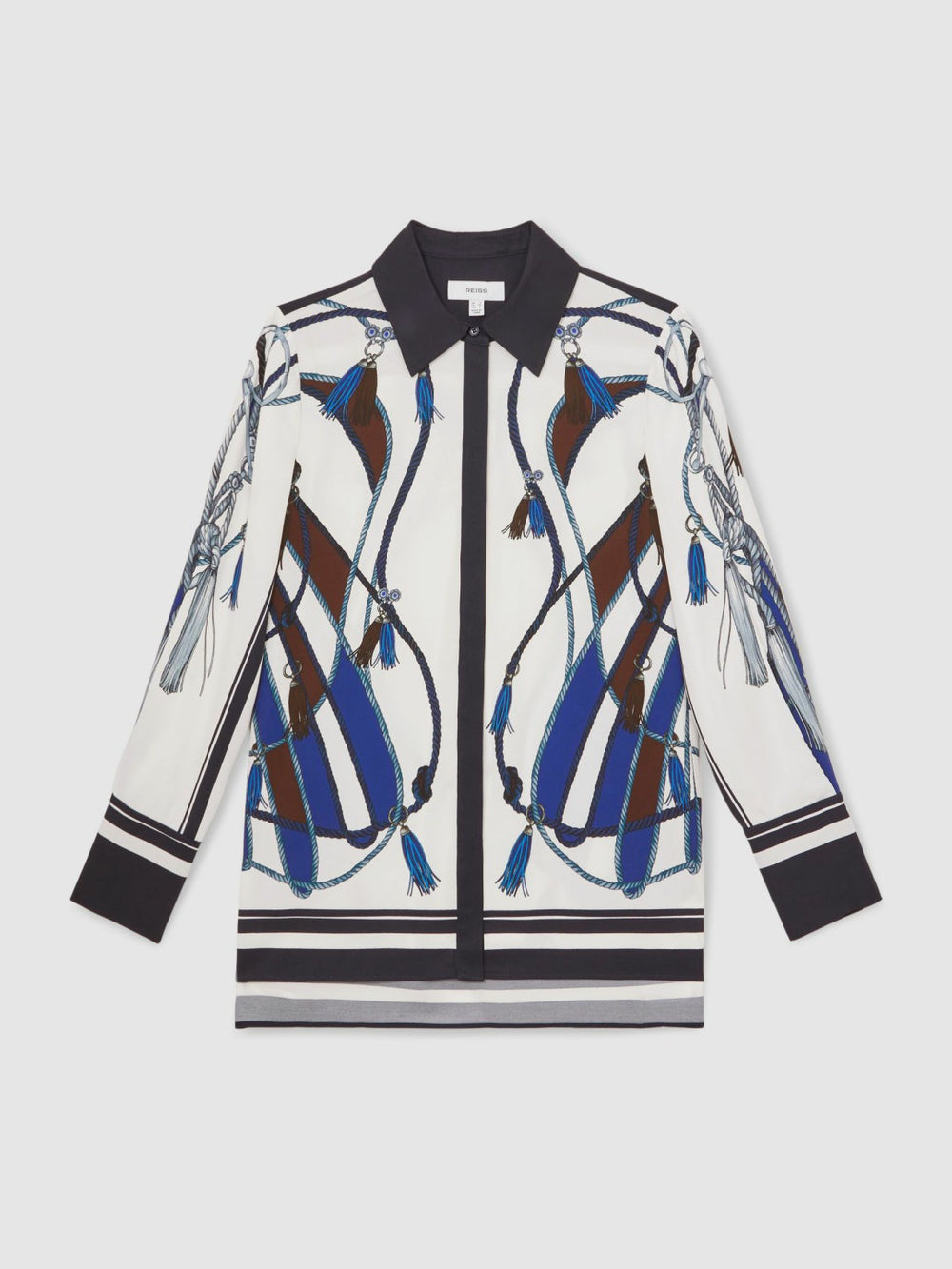 Scarf Print Colourblock Shirt Navy | Women
