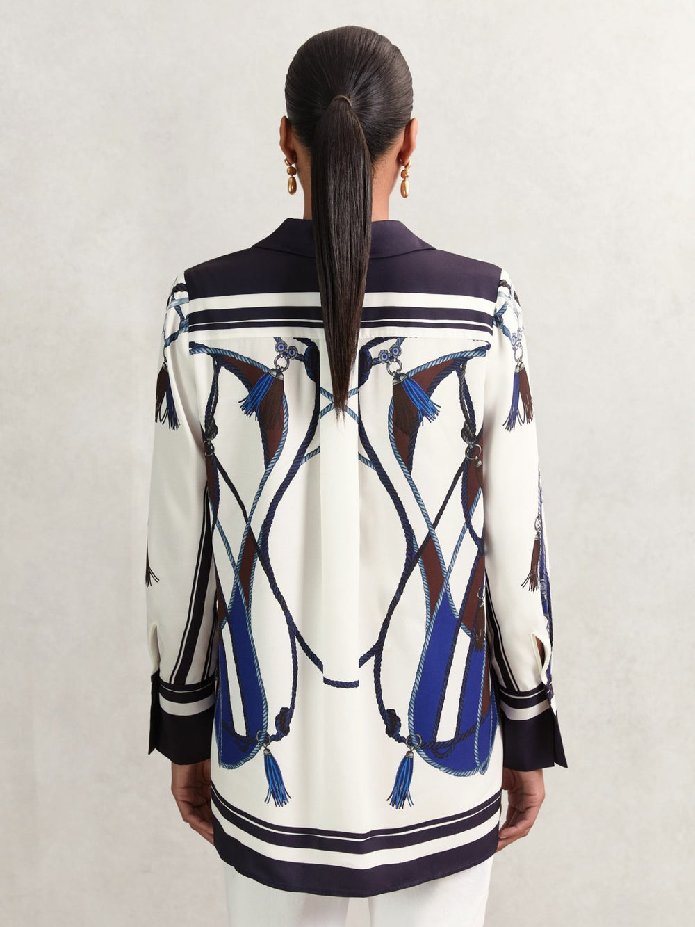 Scarf Print Colourblock Shirt Navy | Women