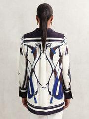 Scarf Print Colourblock Shirt Navy | Women