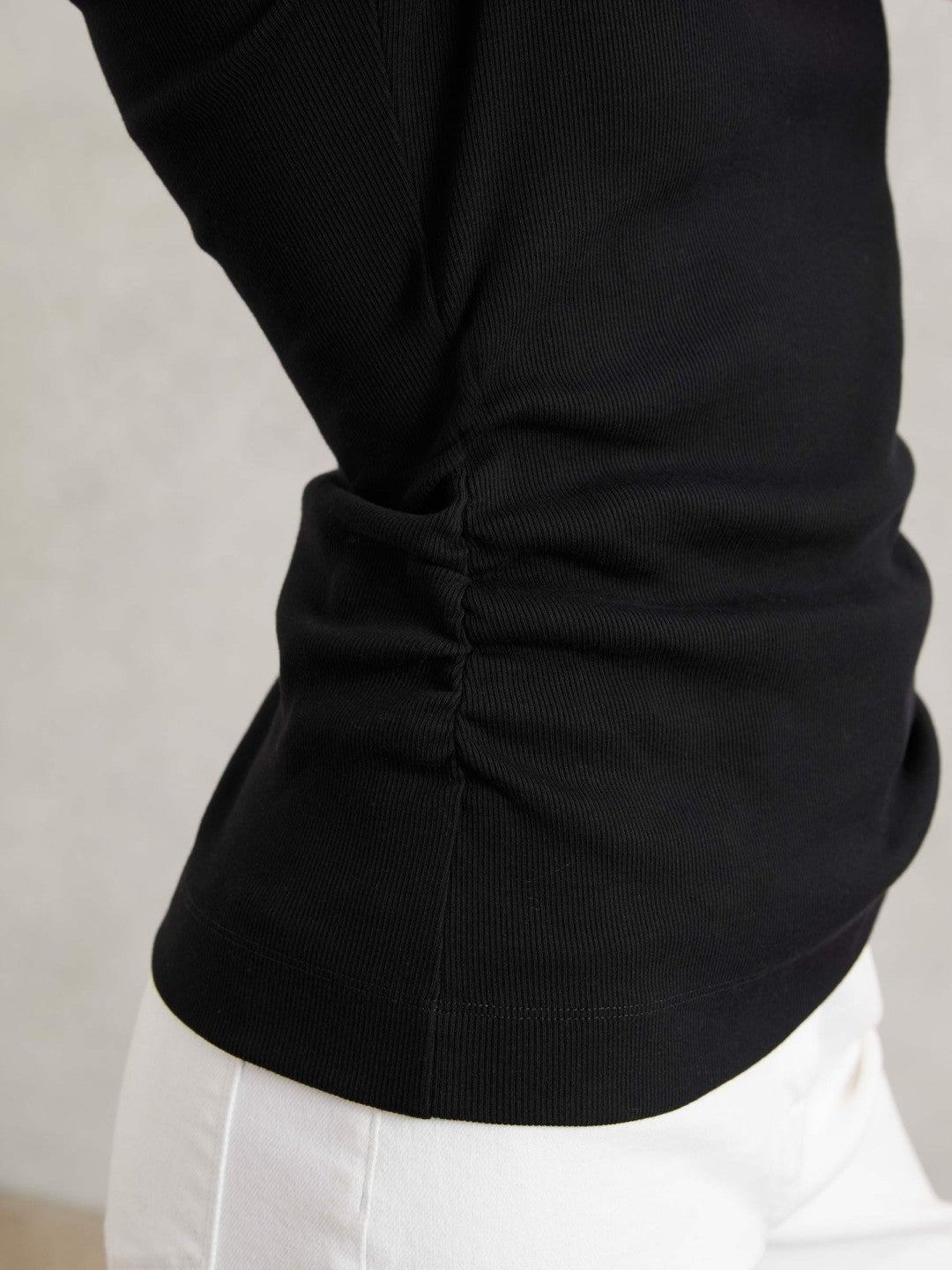 Cotton Long-Sleeve Ruched T-Shirt with Stretch Black | Women