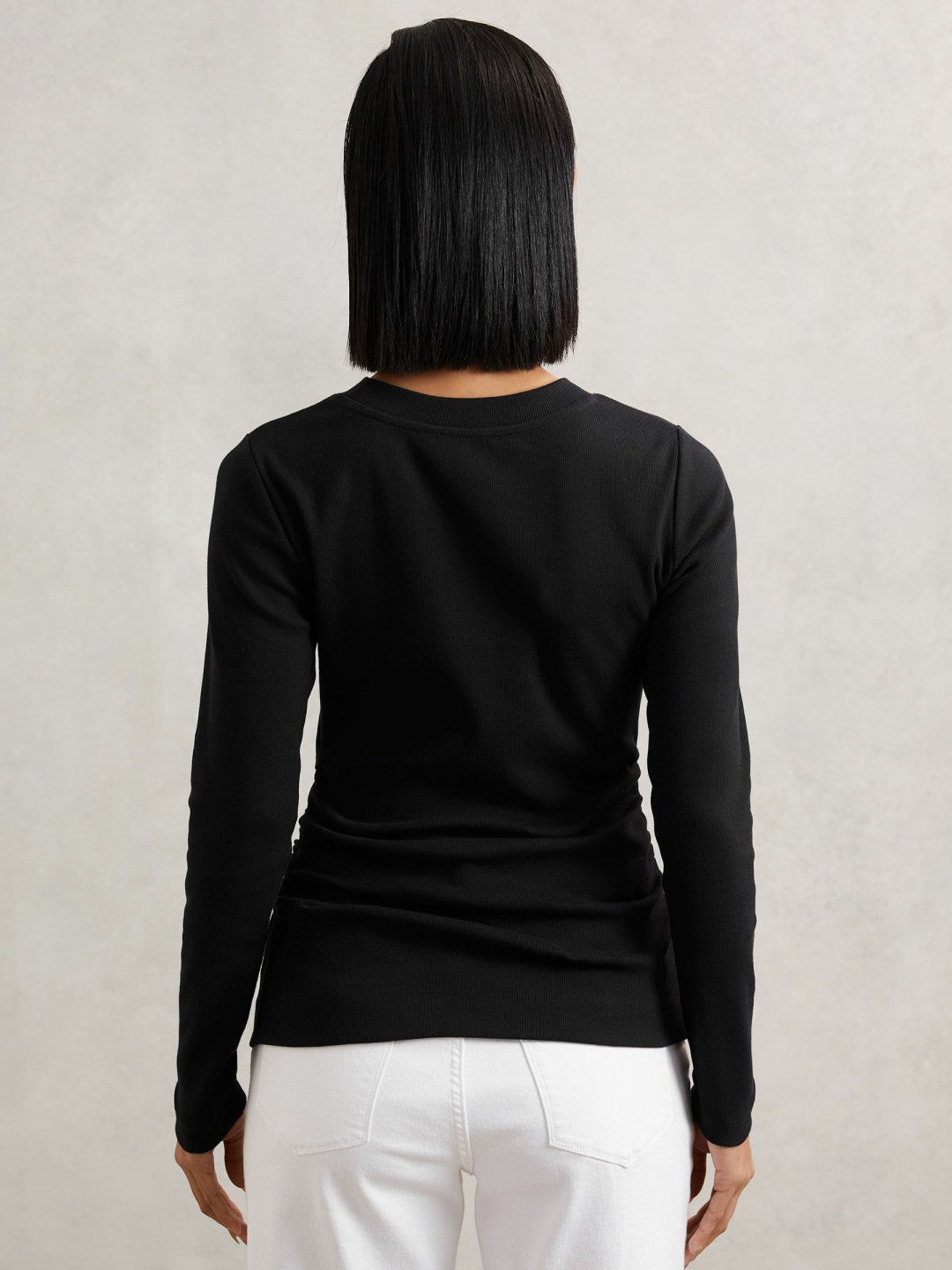 Cotton Long-Sleeve Ruched T-Shirt with Stretch Black | Women