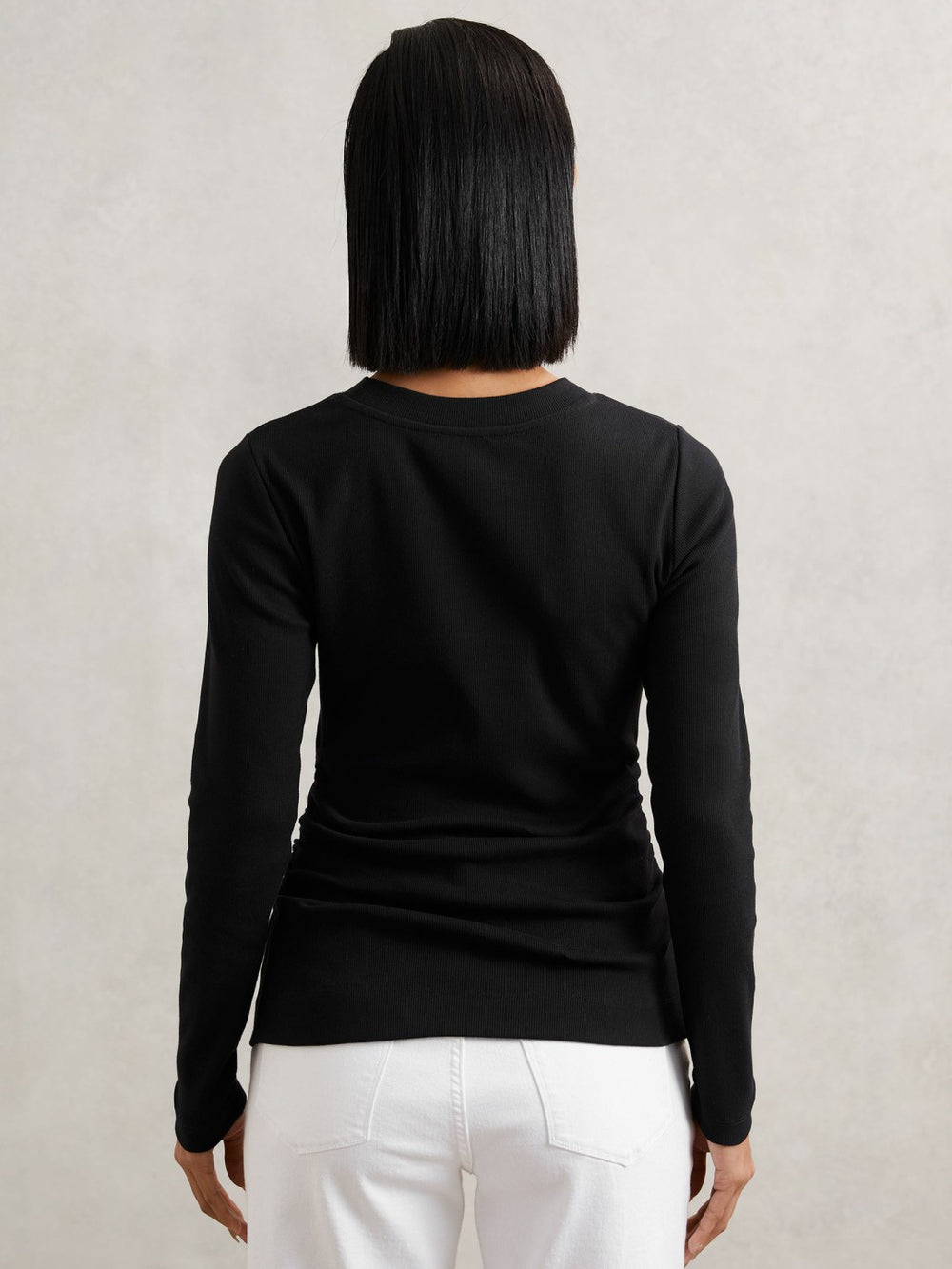 Cotton Long-Sleeve Ruched T-Shirt with Stretch Black | Women