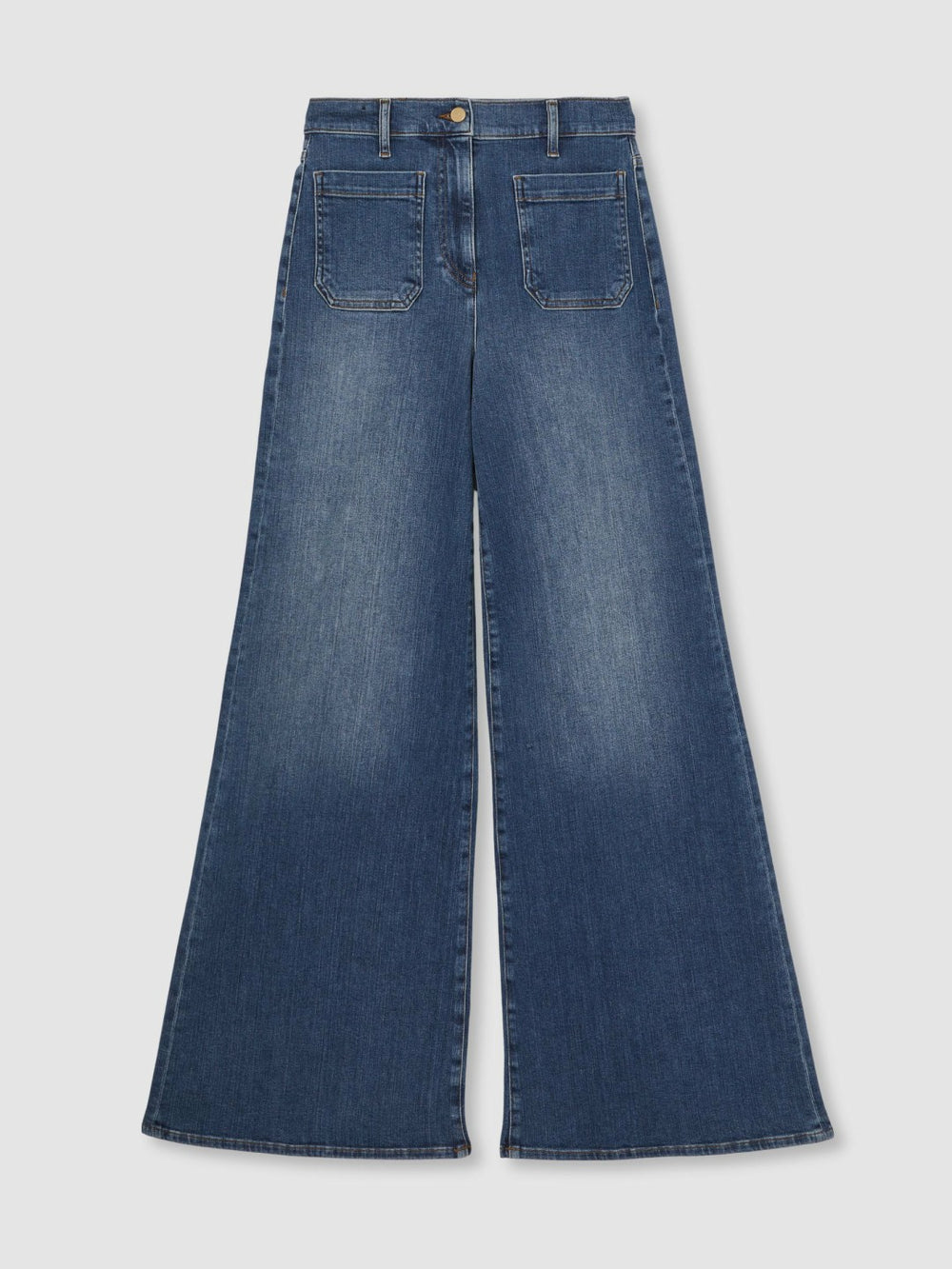 Petite Patch Pocket Wide Leg Jeans Mid Blue | Women