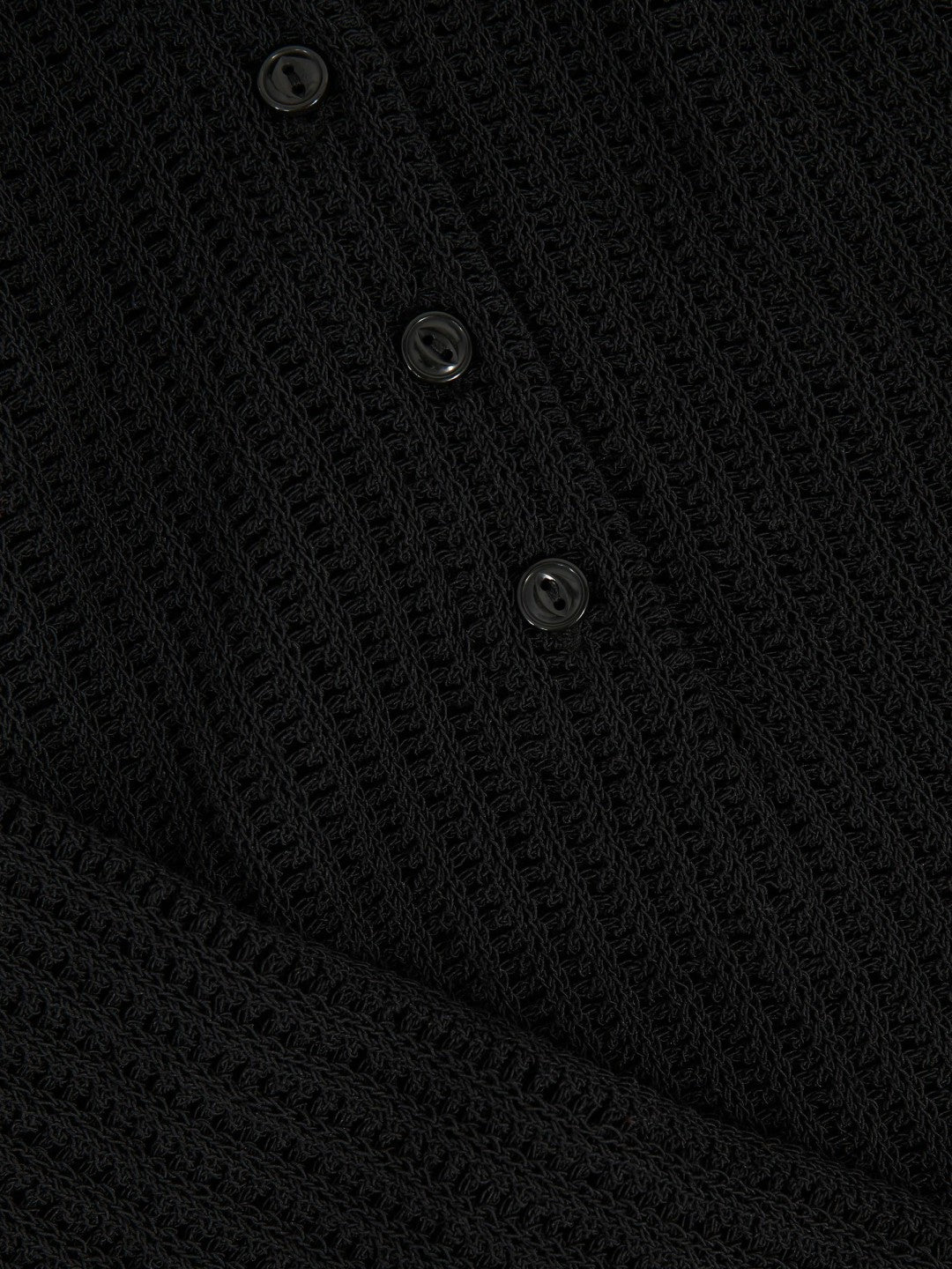 Open-Knit Long-Sleeve Polo Top Black | Women