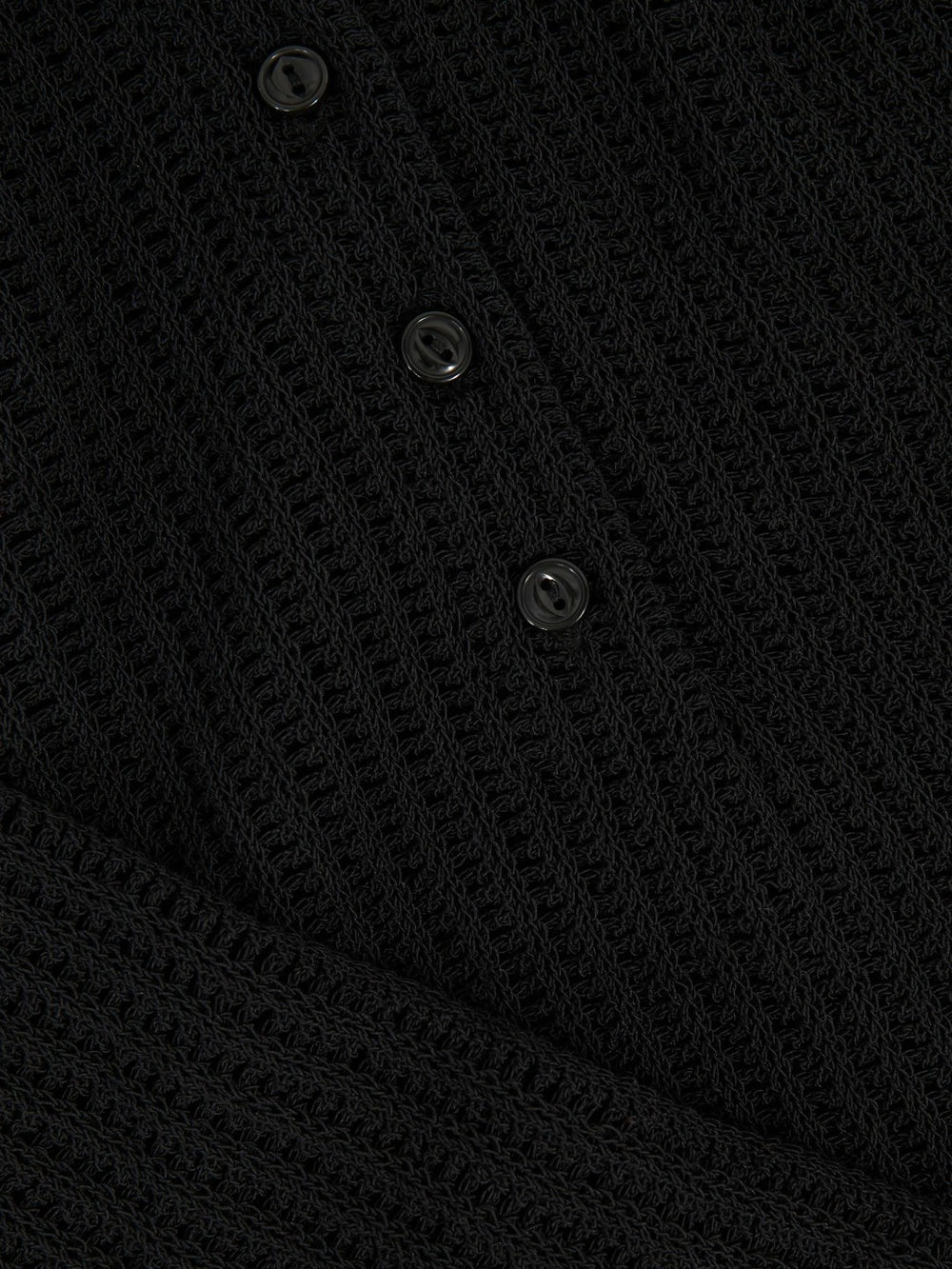 Open-Knit Long-Sleeve Polo Top Black | Women