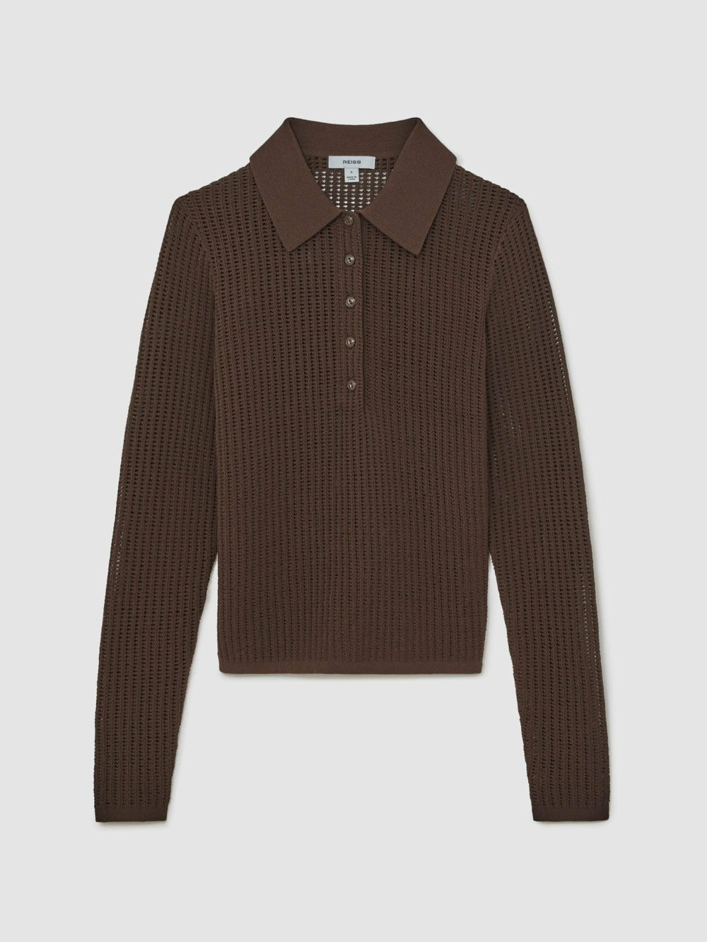 Open-Knit Long-Sleeve Polo Top Chocolate Brown | Women