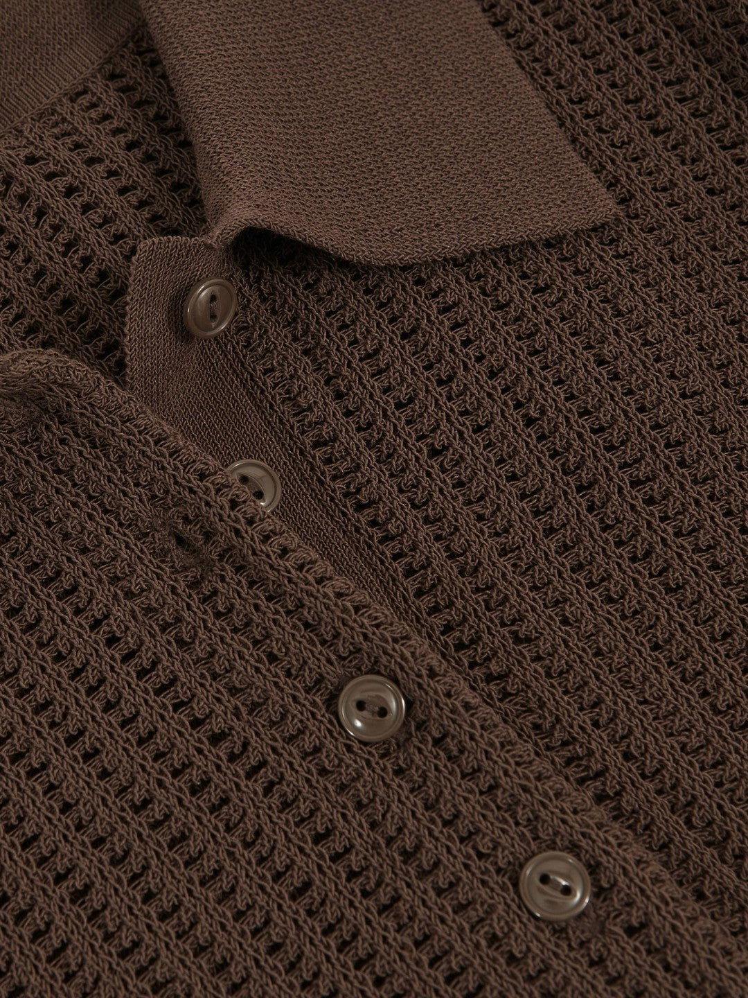Open-Knit Long-Sleeve Polo Top Chocolate Brown | Women