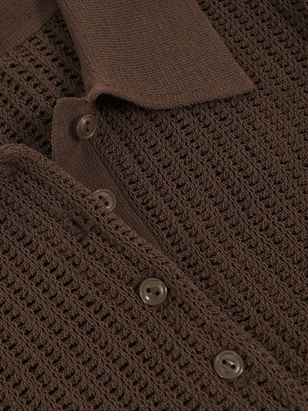 Open-Knit Long-Sleeve Polo Top Chocolate Brown | Women