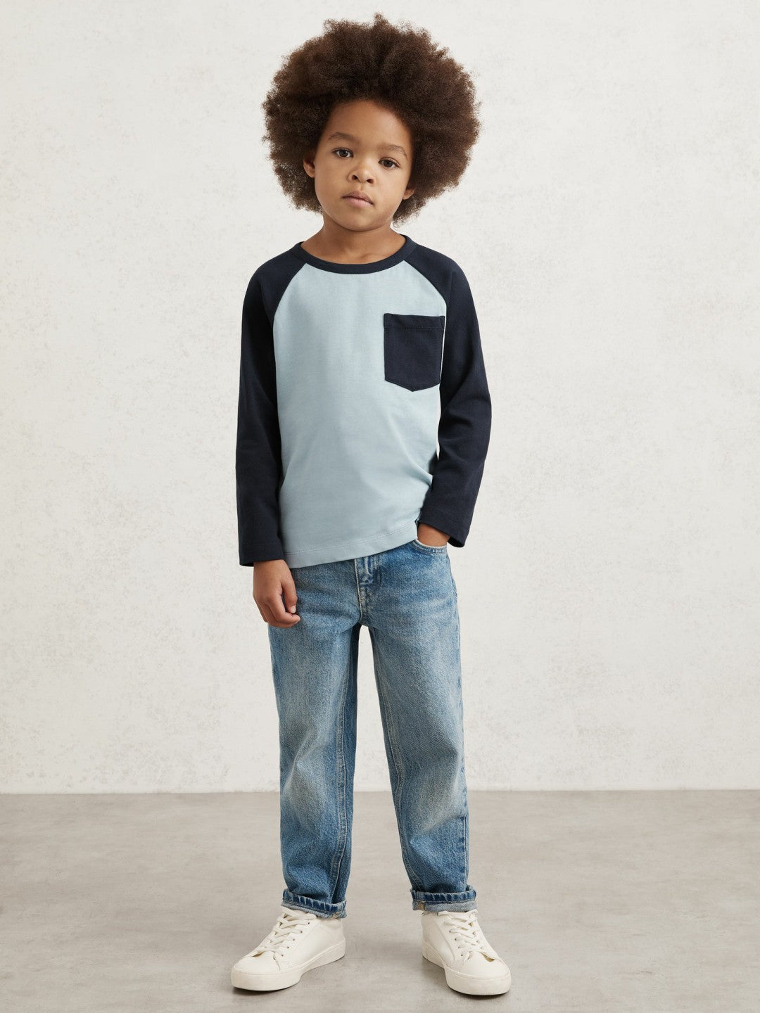 13-14 yrs Cotton Colour-Block Long-Sleeve T-Shirt Navy Blue | Children & Baby
