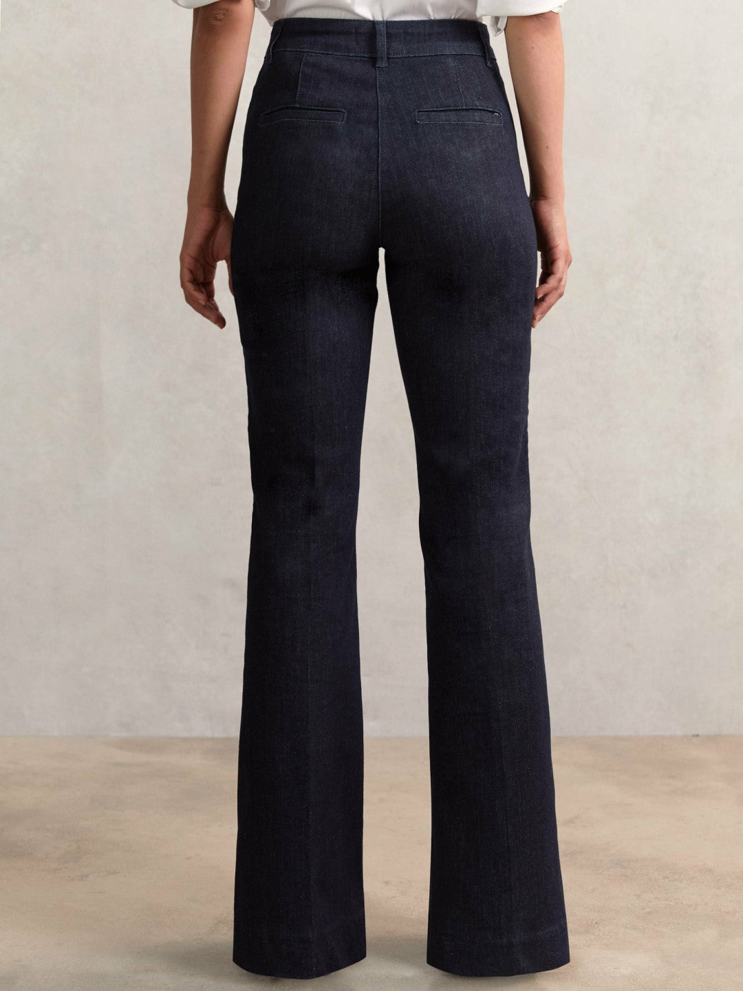 Petite Button-Detail High-Rise Flared Jeans Dark Blue | Women